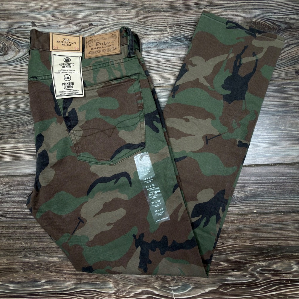 Polo Ralph Lauren Mens 34x32 Sullivan Slim Jeans Camo Printed Denim New